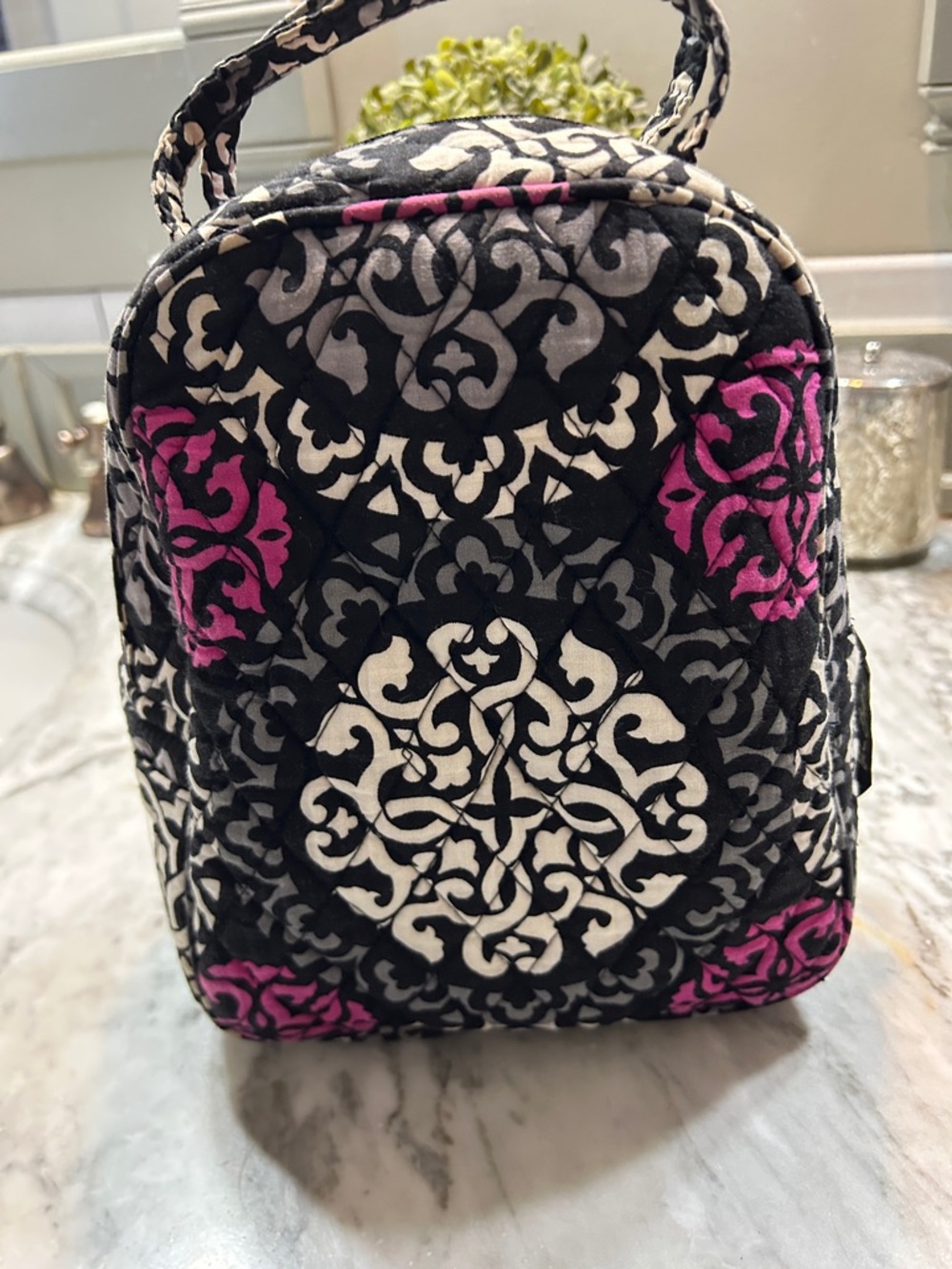 Vera Bradley Black, White & Pink Quilted Medallion lunch/cosmetic Bag